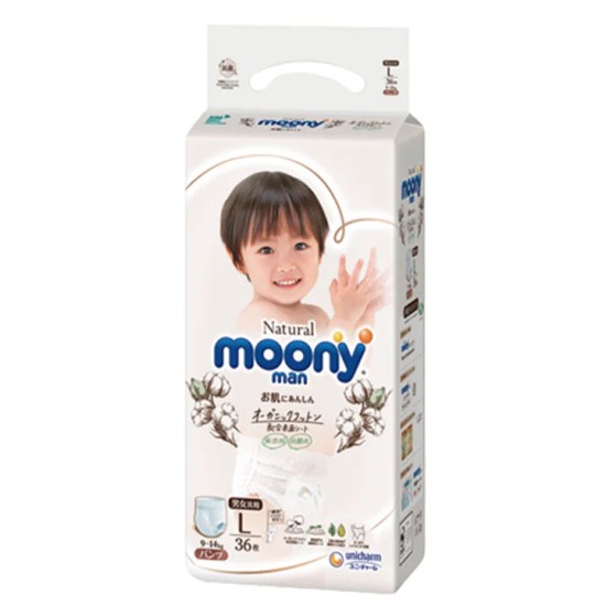 Japāņu autiņbiksītes-biksītes Moony Natural L, 9-14 kg, 36 gab.