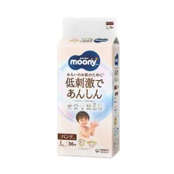 Japāņu autiņbiksītes-biksītes Moony LOW IRRITATION L, 9-14 kg, 36 gab.